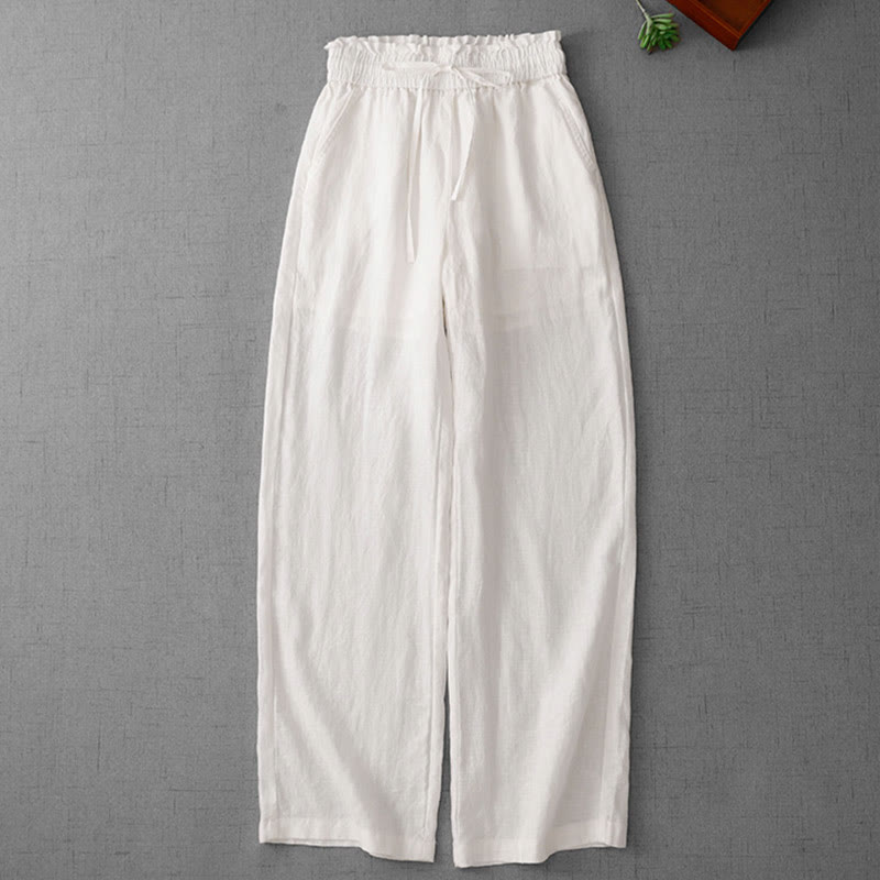 Pantaloni larghi in cotone da donna con tasche, modello Buddha Stones, casual, a vita alta, con coulisse e volant - image 11