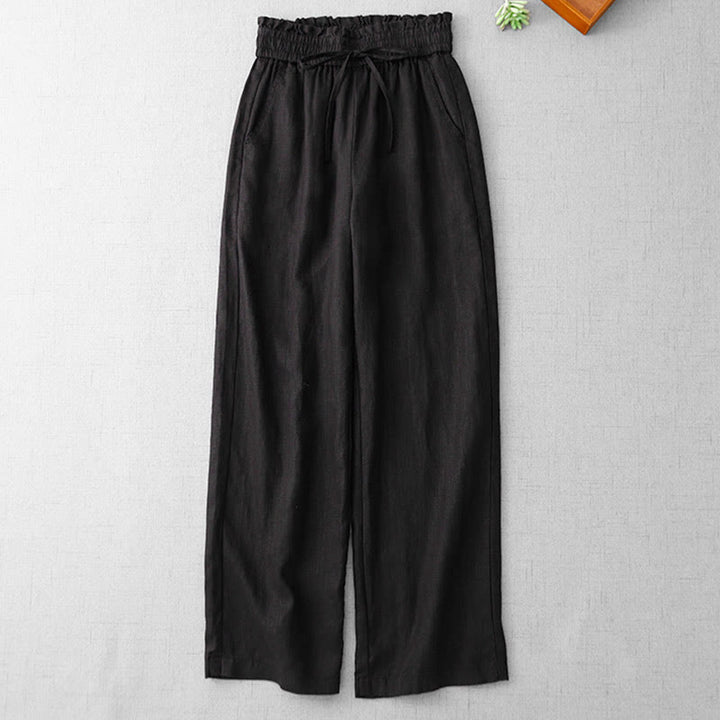 Pantaloni larghi in cotone da donna con tasche, modello Buddha Stones, casual, a vita alta, con coulisse e volant - image 17