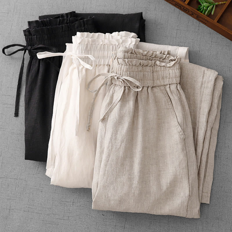 Pantaloni larghi in cotone da donna con tasche, modello Buddha Stones, casual, a vita alta, con coulisse e volant - image 27