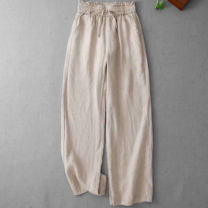 Pantaloni larghi in cotone da donna con tasche, modello Buddha Stones, casual, a vita alta, con coulisse e volant - Biancheria - US12, UK/AU16, EU44 (2XL) - image 0