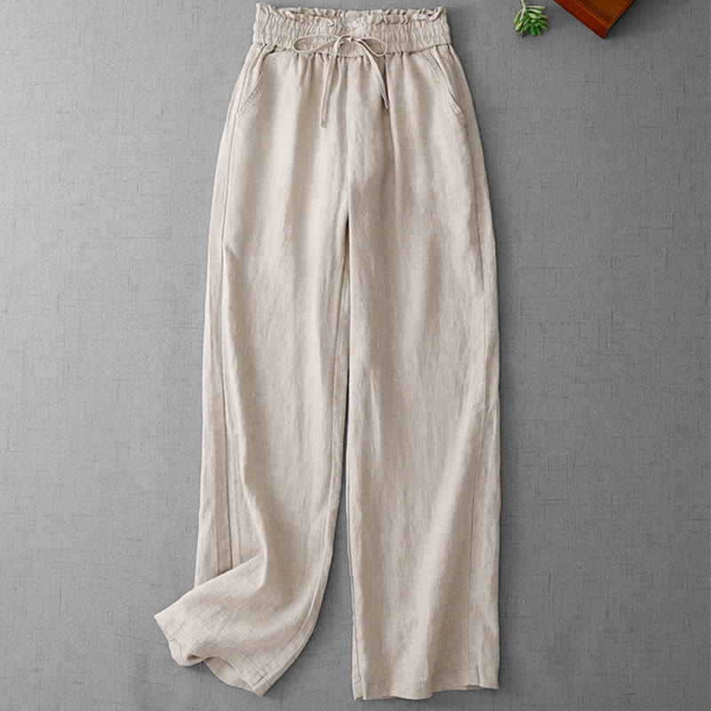 Pantaloni larghi in cotone da donna con tasche, modello Buddha Stones, casual, a vita alta, con coulisse e volant - image 1