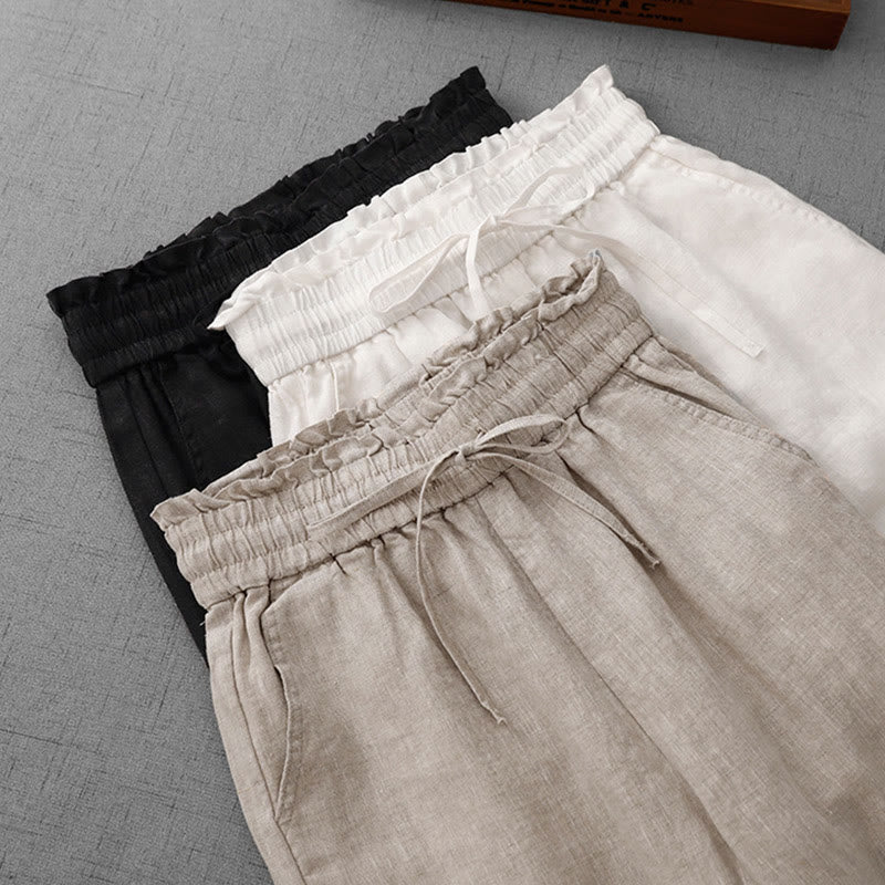 Pantaloni larghi in cotone da donna con tasche, modello Buddha Stones, casual, a vita alta, con coulisse e volant - image 24