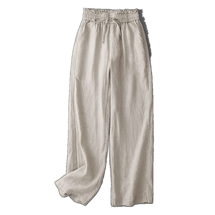 Pantaloni larghi in cotone da donna con tasche, modello Buddha Stones, casual, a vita alta, con coulisse e volant - image 9