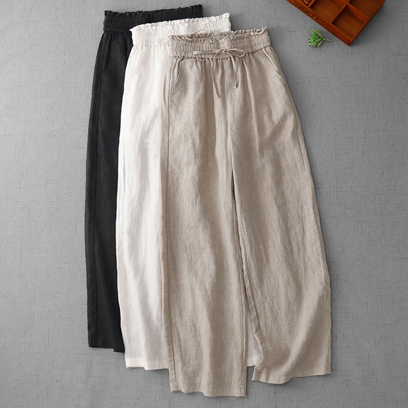 Pantaloni larghi in cotone da donna con tasche, modello Buddha Stones, casual, a vita alta, con coulisse e volant - image 26