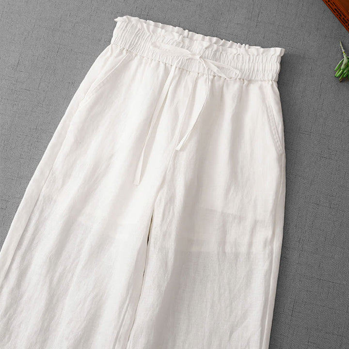 Pantaloni larghi in cotone da donna con tasche, modello Buddha Stones, casual, a vita alta, con coulisse e volant - image 12