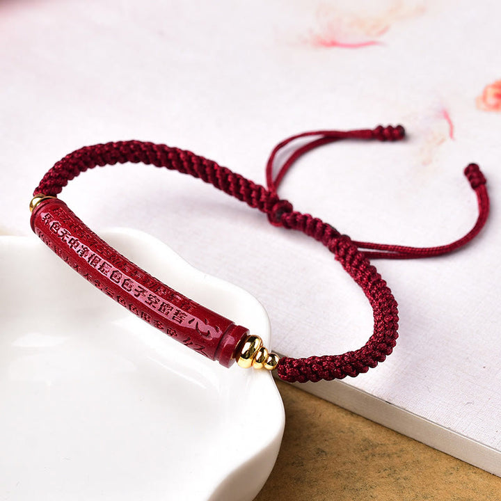 Bracciale intrecciato con benedizione del Sutra del Cuore Om Mani Padme Hum, fatto a mano, in cinabro Buddha Stones
