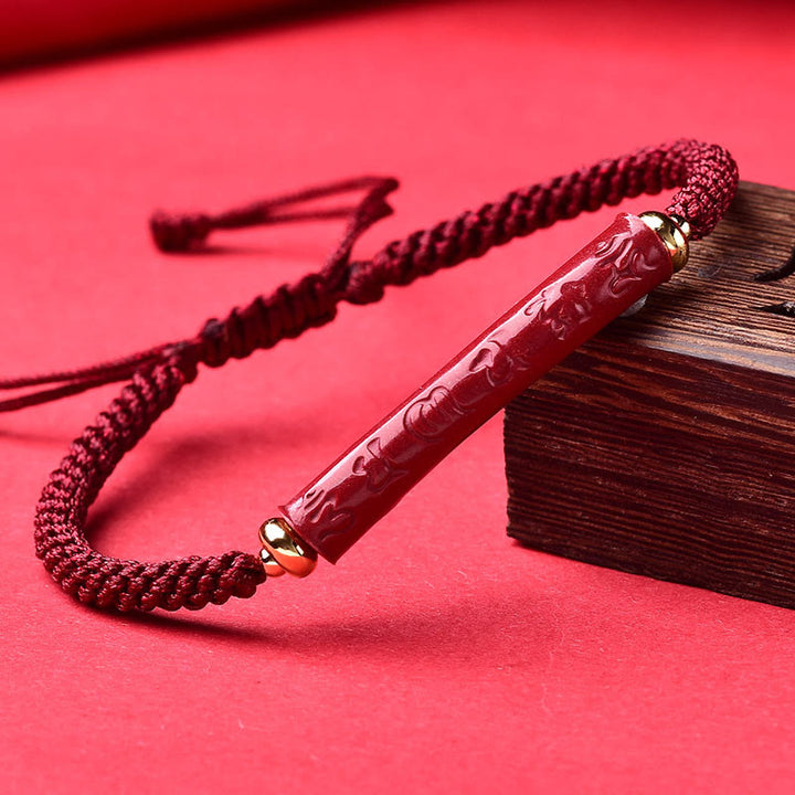 Bracciale intrecciato con benedizione del Sutra del Cuore Om Mani Padme Hum, fatto a mano, in cinabro Buddha Stones