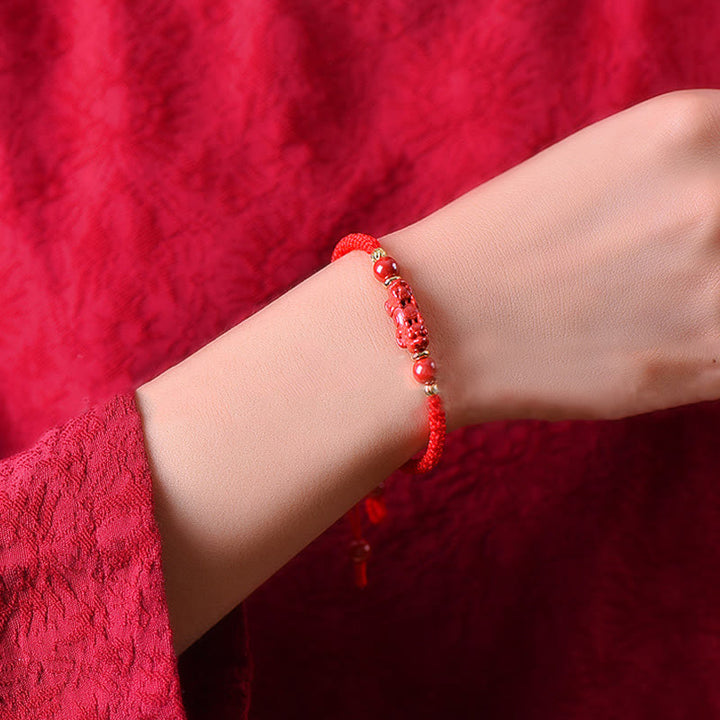 Bracciale intrecciato con Buddha Stones, Pixiu, cinabro, bastoncino Ruyi, ricchezza e fortuna - image 2