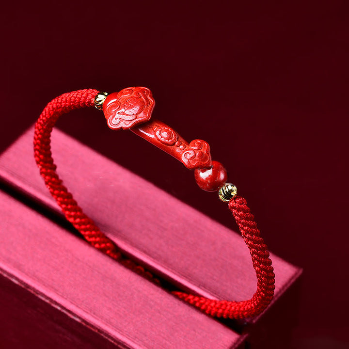 Bracciale intrecciato con Buddha Stones, Pixiu, cinabro, bastoncino Ruyi, ricchezza e fortuna - image 8