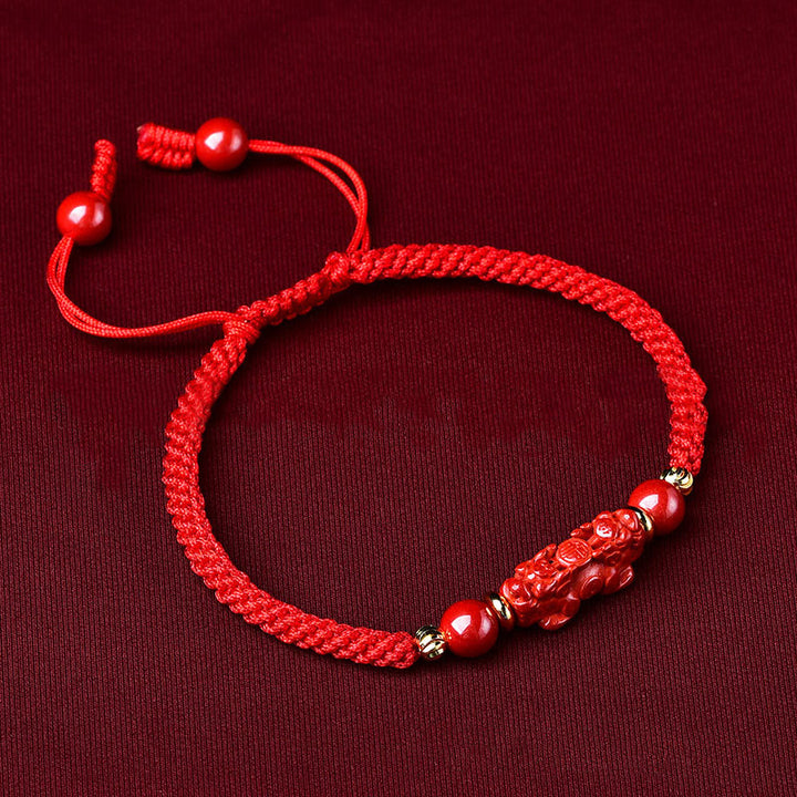 Bracciale intrecciato con Buddha Stones, Pixiu, cinabro, bastoncino Ruyi, ricchezza e fortuna - image 1