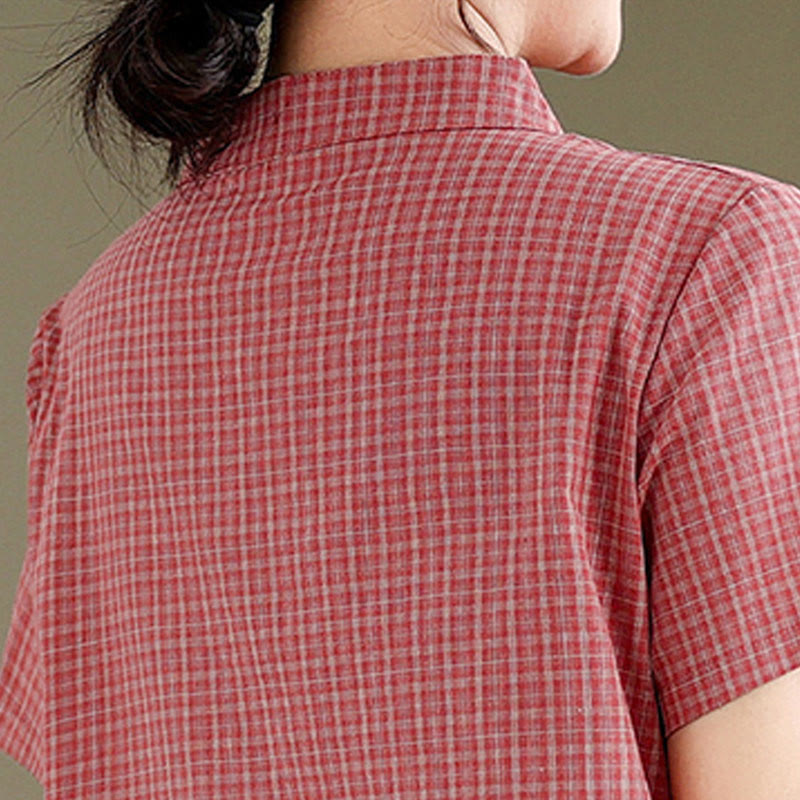 Abito midi cheongsam migliorato in cotone e lino con motivo a rana, maniche corte e bottoni a forma di Buddha Stones - image 5