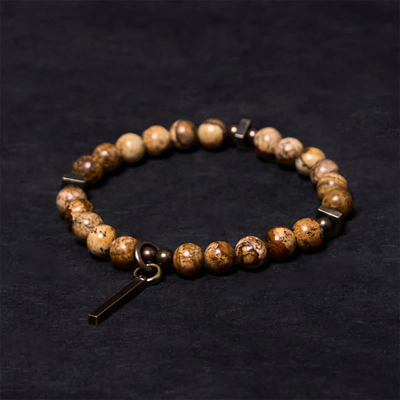 Braccialetto portafortuna in rame con design anticato Buddha Stones