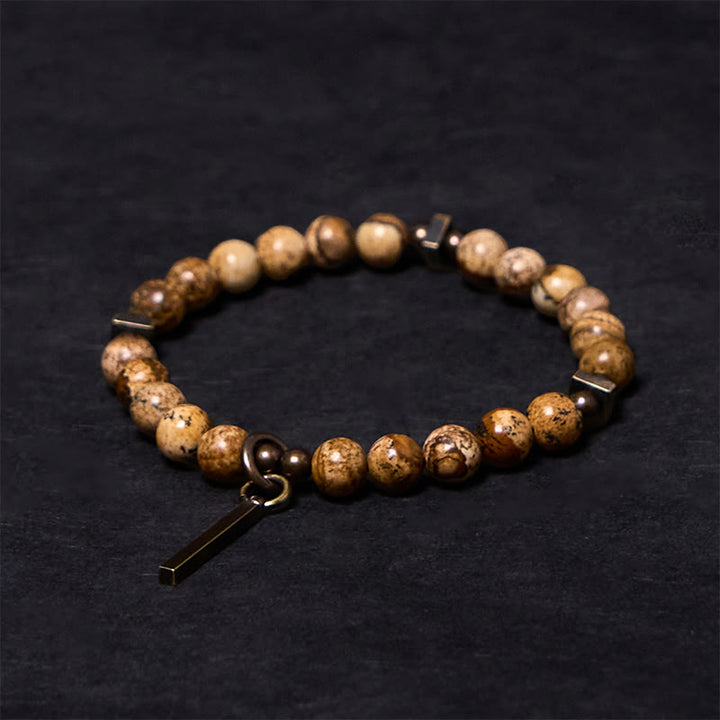 Braccialetto portafortuna in rame con design anticato Buddha Stones