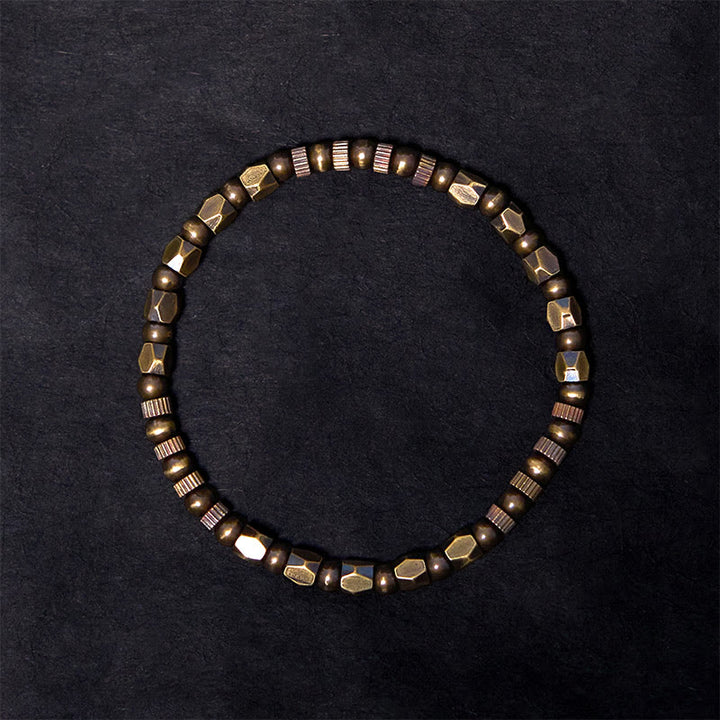 Bracciale portafortuna in ottone e rame con design irregolare e retrò, effetto anticato, Buddha Stones