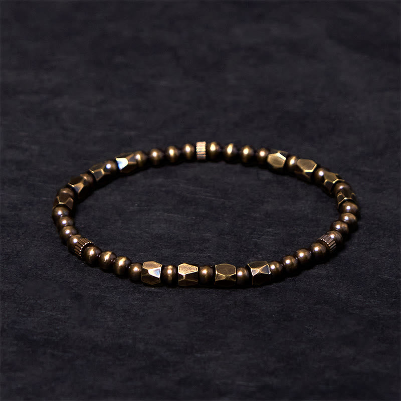 Braccialetto della ricchezza con perline di ottone e rame, stile vintage e semplice, in stile Buddha Stones