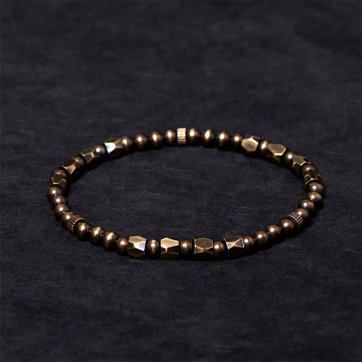 Braccialetto della ricchezza con perline di ottone e rame, stile vintage e semplice, in stile Buddha Stones