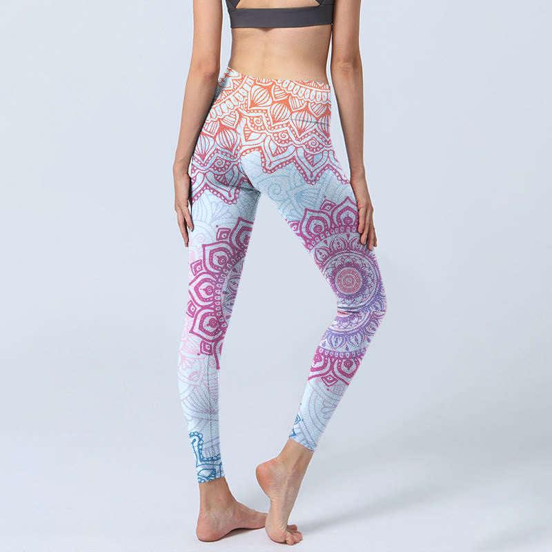 Leggings da palestra con stampa di fiori mandala rosa e blu Buddha Stones, pantaloni da yoga da donna - image 4