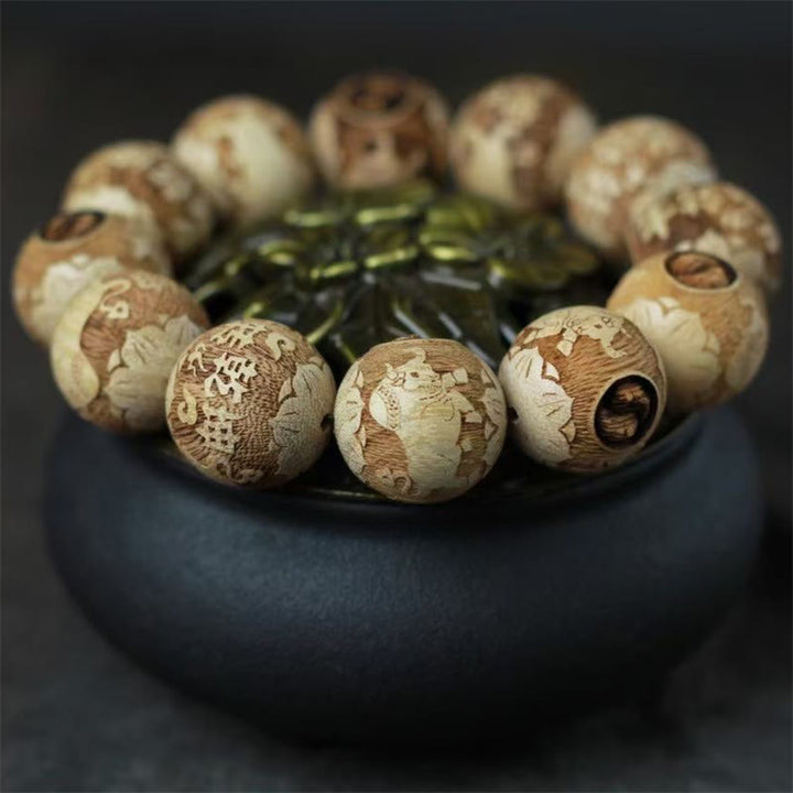 Braccialetto di chiarezza inciso con Buddha Stones, legno di canfora, Yin Yang e bue - image 4