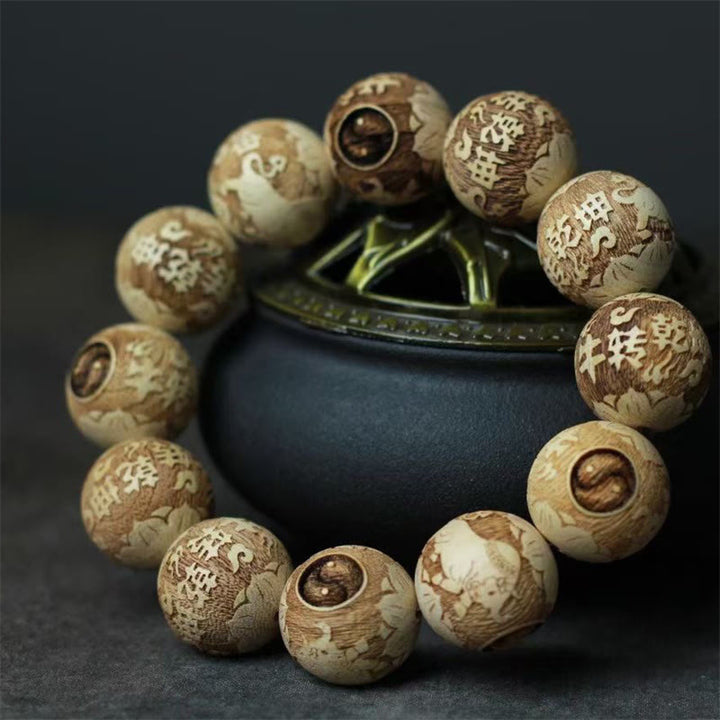 Braccialetto di chiarezza inciso con Buddha Stones, legno di canfora, Yin Yang e bue - image 2