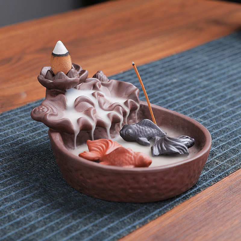 Buddha Stones , pesce koi, bue, porta incenso in ceramica viola, bruciatore di incenso curativo, decorazione - image 7