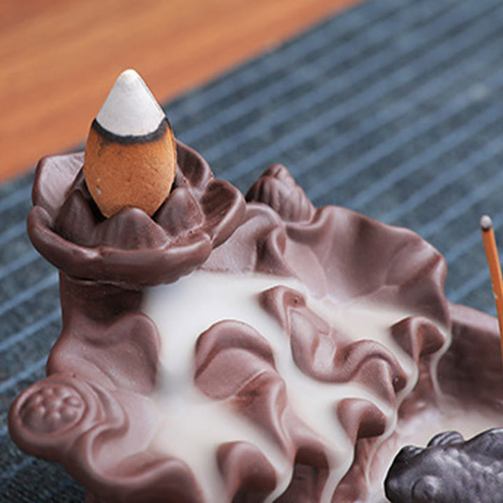 Buddha Stones , pesce koi, bue, porta incenso in ceramica viola, bruciatore di incenso curativo, decorazione - image 13