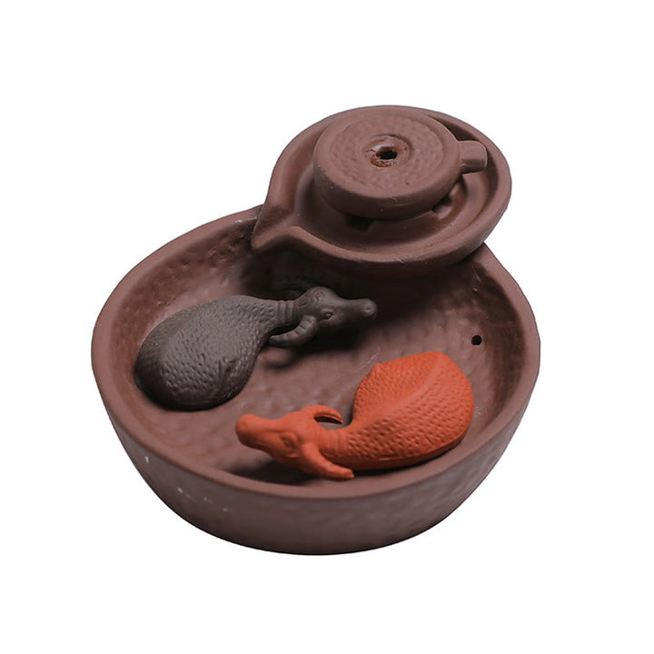 Buddha Stones , pesce koi, bue, porta incenso in ceramica viola, bruciatore di incenso curativo, decorazione - image 5