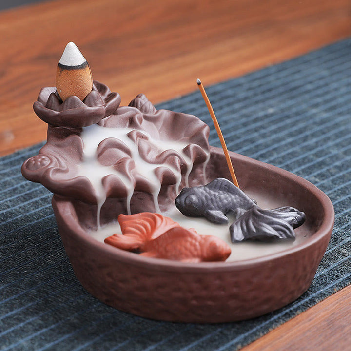 Buddha Stones , pesce koi, bue, porta incenso in ceramica viola, bruciatore di incenso curativo, decorazione - image 9