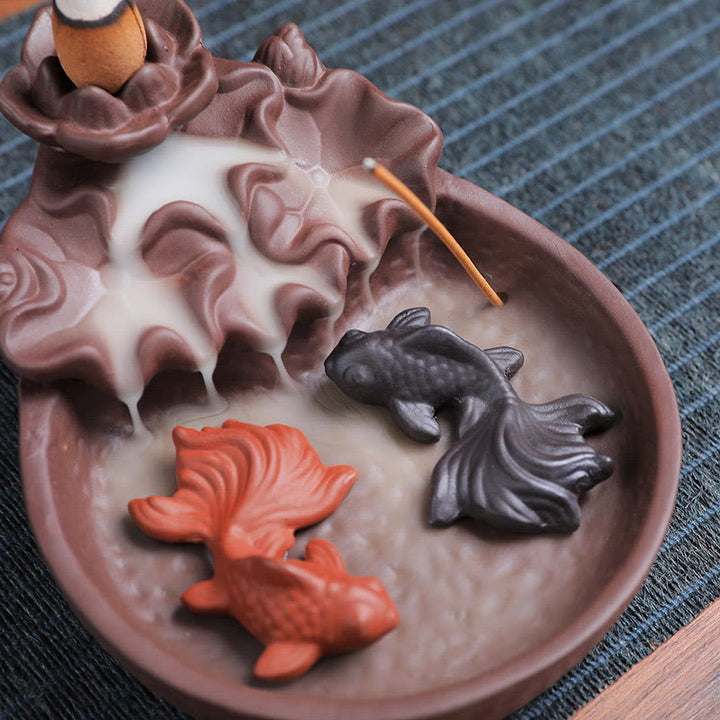 Buddha Stones , pesce koi, bue, porta incenso in ceramica viola, bruciatore di incenso curativo, decorazione - image 11