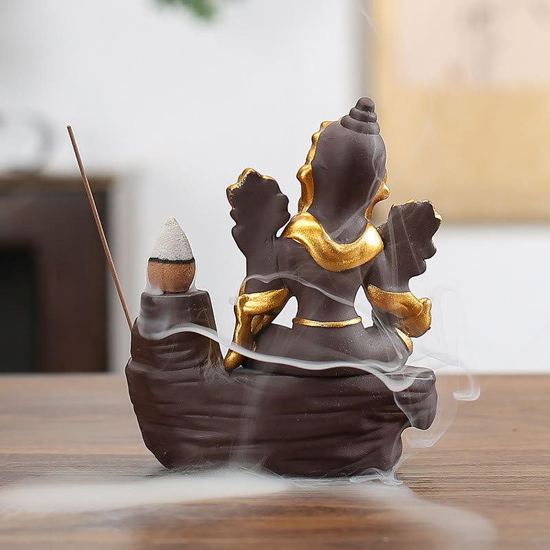 Buddha Stones, Ganesh, Elefante, Argilla Viola, Fontana di Fumo a Riflusso, Protezione Bastoncino, Bruciatore di Incenso - image 3