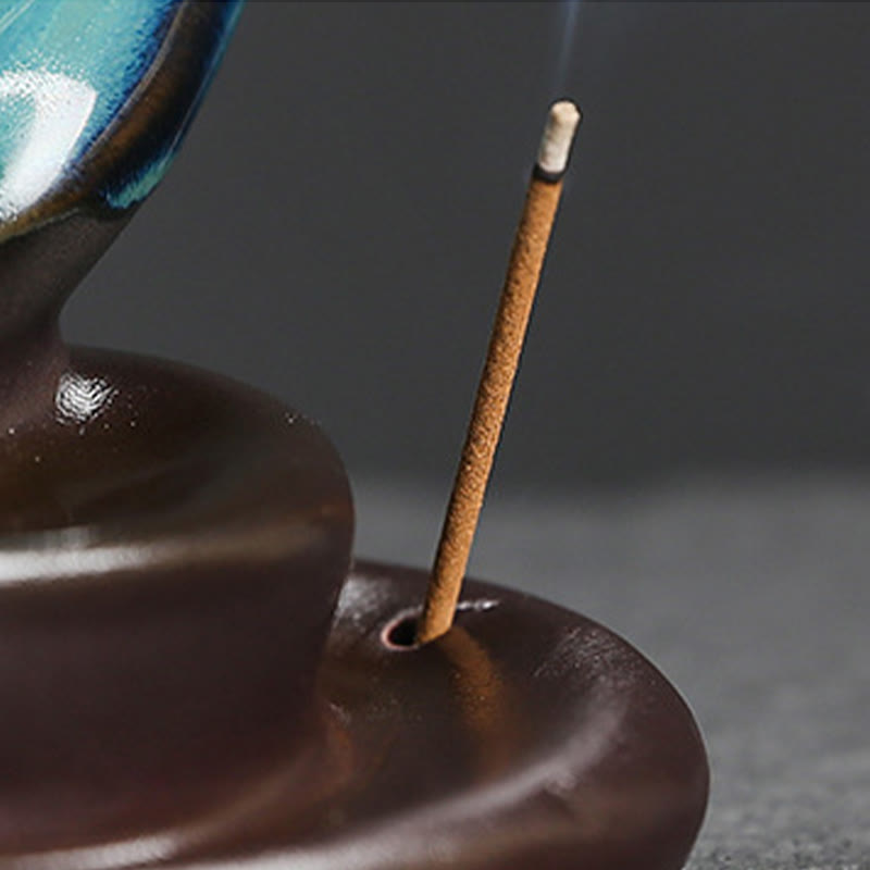 Buddha Stones, Luna crescente blu, Fontana di fumo a riflusso in ceramica, Candelabro per meditazione, Bruciatore di incenso, Decorazione - image 14