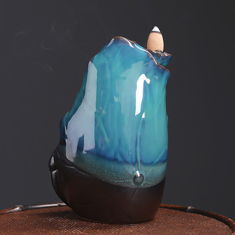 Bruciatore di incenso spirituale con fontana di fumo a riflusso in ceramica, foglia di loto blu, Buddha Stones, decorazione - image 3