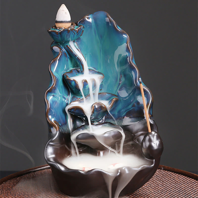 Bruciatore di incenso spirituale con fontana di fumo a riflusso in ceramica, foglia di loto blu, Buddha Stones, decorazione - image 4