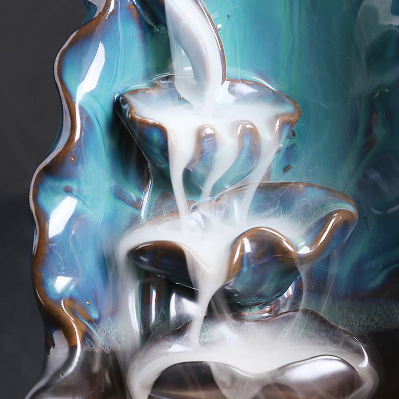 Bruciatore di incenso spirituale con fontana di fumo a riflusso in ceramica, foglia di loto blu, Buddha Stones, decorazione - image 7