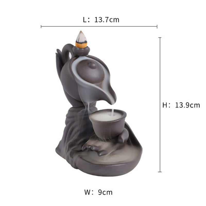 Buddha Stones, mano di Buddha che tiene teiera, tazza, fontana di fumo a riflusso in ceramica, bruciatore di incenso curativo, decorazione - image 9