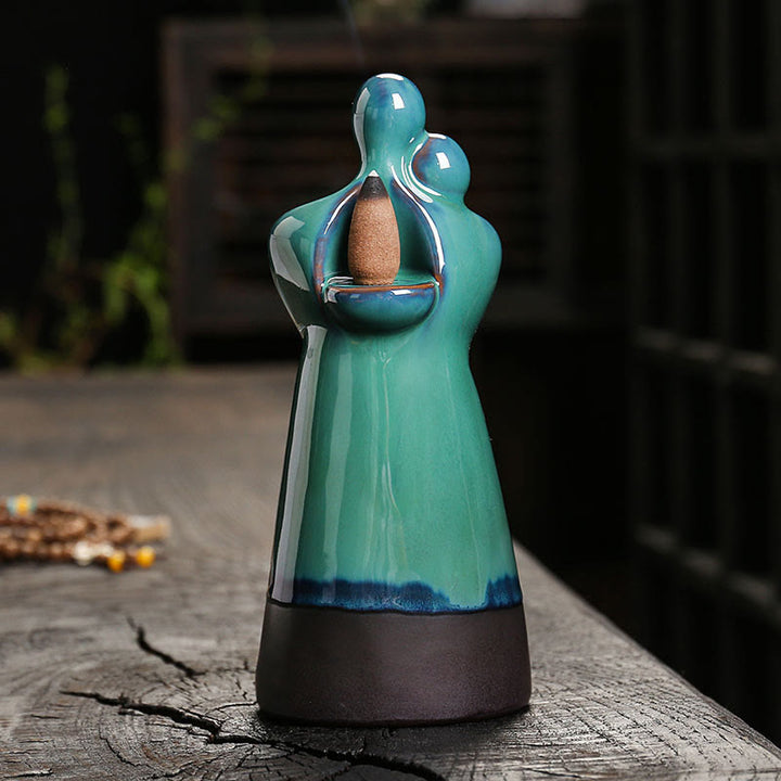 Bruciatore di incenso curativo in ceramica con fontana di fumo a riflusso, decorazione per coppia di amanti , Buddha Stones. - image 3