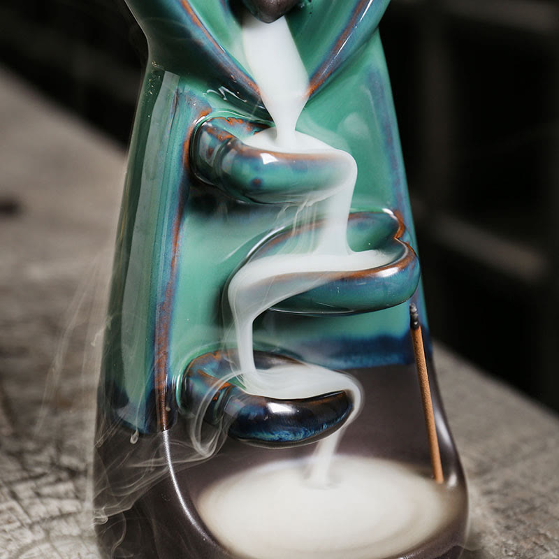 Bruciatore di incenso curativo in ceramica con fontana di fumo a riflusso, decorazione per coppia di amanti , Buddha Stones. - image 8
