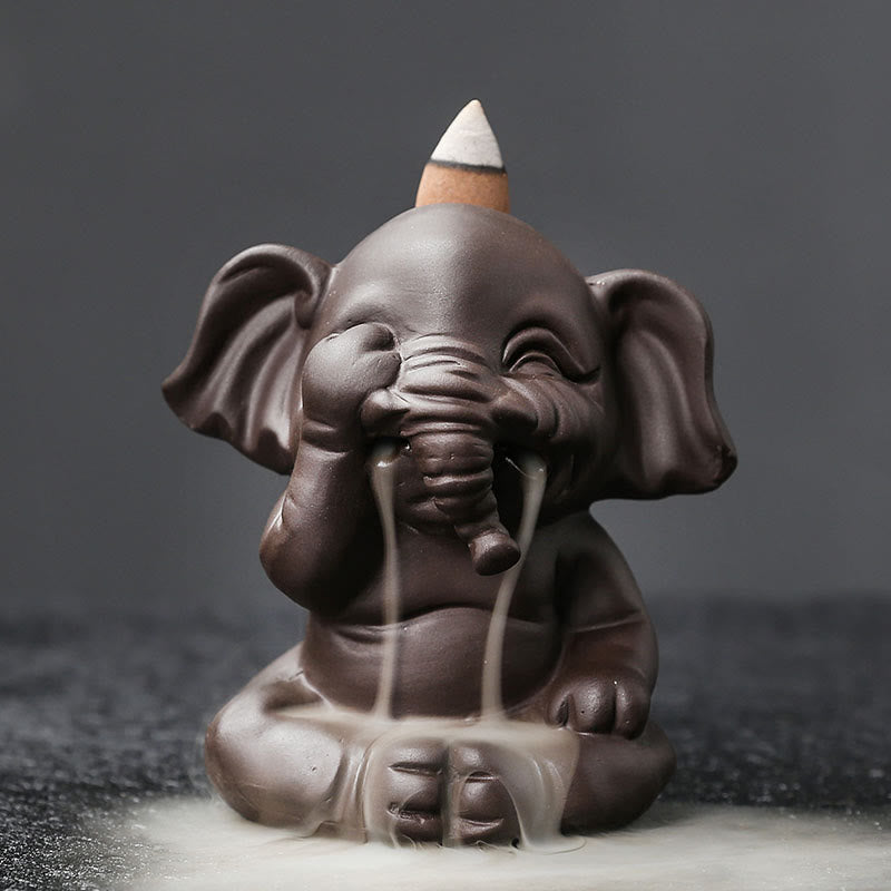 Buddha Stones, elefante carino, argilla viola, fontana di fumo a riflusso, bruciatore di incenso curativo per la pace, decorazione - Non guardare 6,6*8,5*9,3cm - image 7