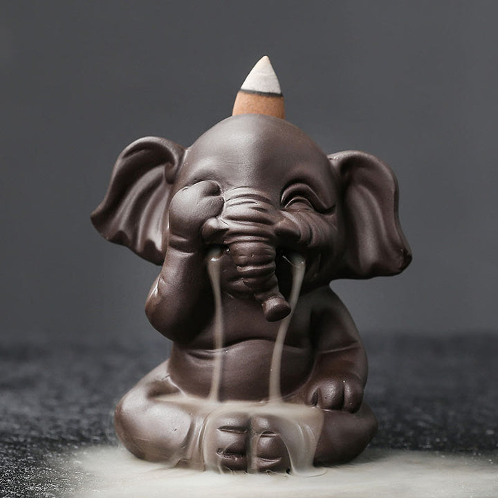 Buddha Stones, elefante carino, argilla viola, fontana di fumo a riflusso, bruciatore di incenso curativo per la pace, decorazione - Non guardare 6,6*8,5*9,3cm - image 7