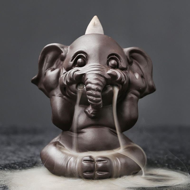 Buddha Stones, elefante carino, argilla viola, fontana di fumo a riflusso, bruciatore di incenso curativo per la pace, decorazione - Non ascoltare 6,6*8,5*9,3cm - image 15