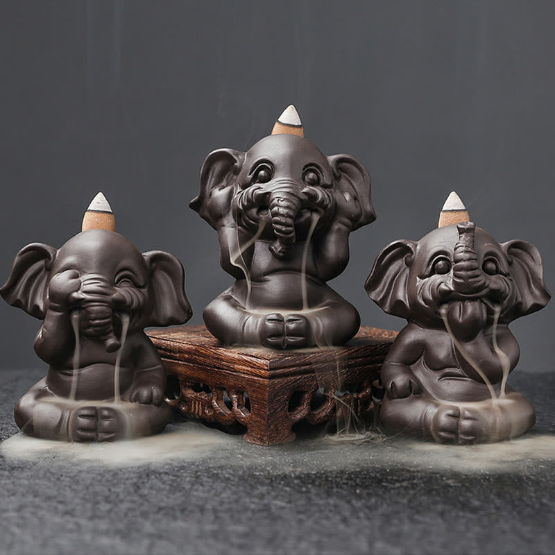 Buddha Stones, elefante carino, argilla viola, fontana di fumo a riflusso, bruciatore di incenso curativo per la pace, decorazione - image 1