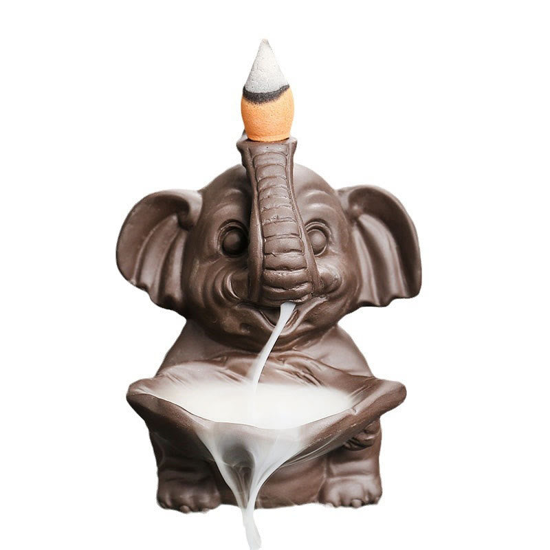 Buddha Stones, piccolo elefante che tiene una foglia, argilla viola, fontana di fumo a riflusso, bruciatore di incenso curativo, decorazione - image 17
