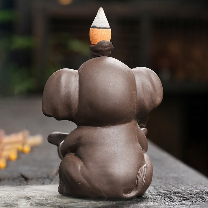 Buddha Stones, piccolo elefante che tiene una foglia, argilla viola, fontana di fumo a riflusso, bruciatore di incenso curativo, decorazione - image 4