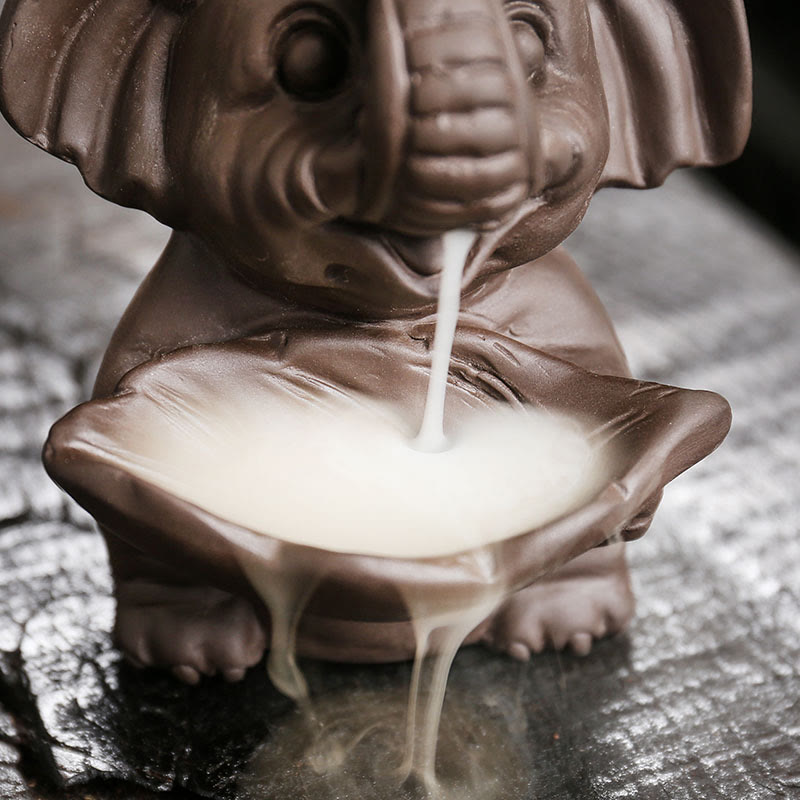 Buddha Stones, piccolo elefante che tiene una foglia, argilla viola, fontana di fumo a riflusso, bruciatore di incenso curativo, decorazione - image 12