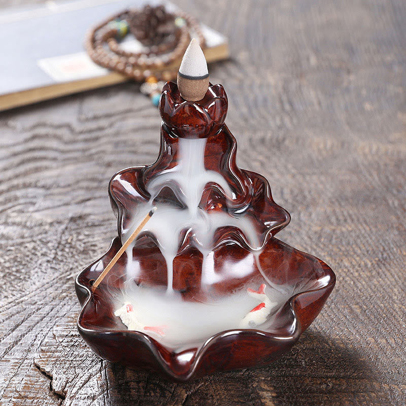 Buddha Stones, foglia di loto, pesce koi, fontana di fumo a riflusso in ceramica, bruciatore di incenso per la pace, decorazione - Rosso 11,5*11*10cm - image 15