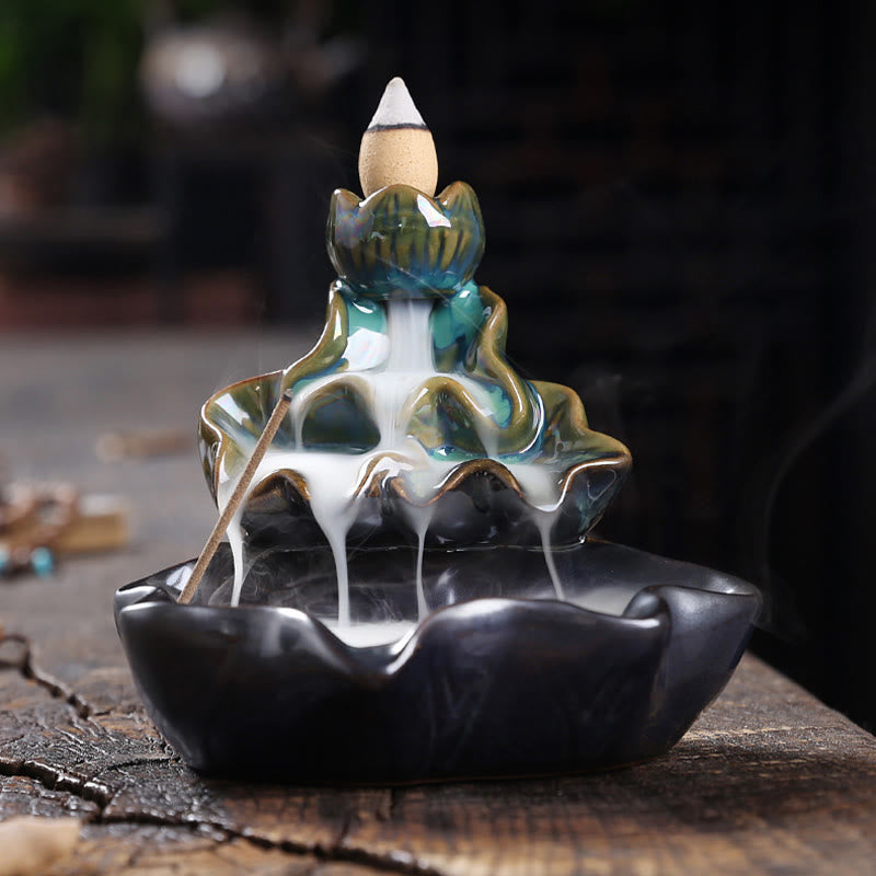 Buddha Stones, foglia di loto, pesce koi, fontana di fumo a riflusso in ceramica, bruciatore di incenso per la pace, decorazione - image 5