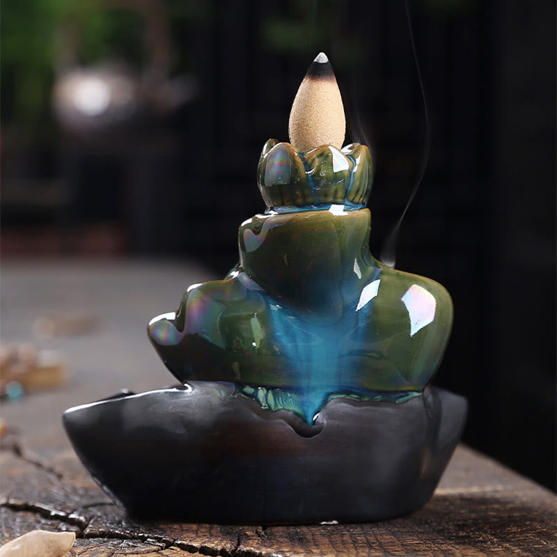Buddha Stones, foglia di loto, pesce koi, fontana di fumo a riflusso in ceramica, bruciatore di incenso per la pace, decorazione - image 4