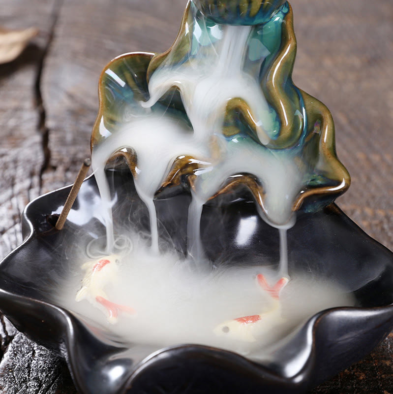 Buddha Stones, foglia di loto, pesce koi, fontana di fumo a riflusso in ceramica, bruciatore di incenso per la pace, decorazione - image 7