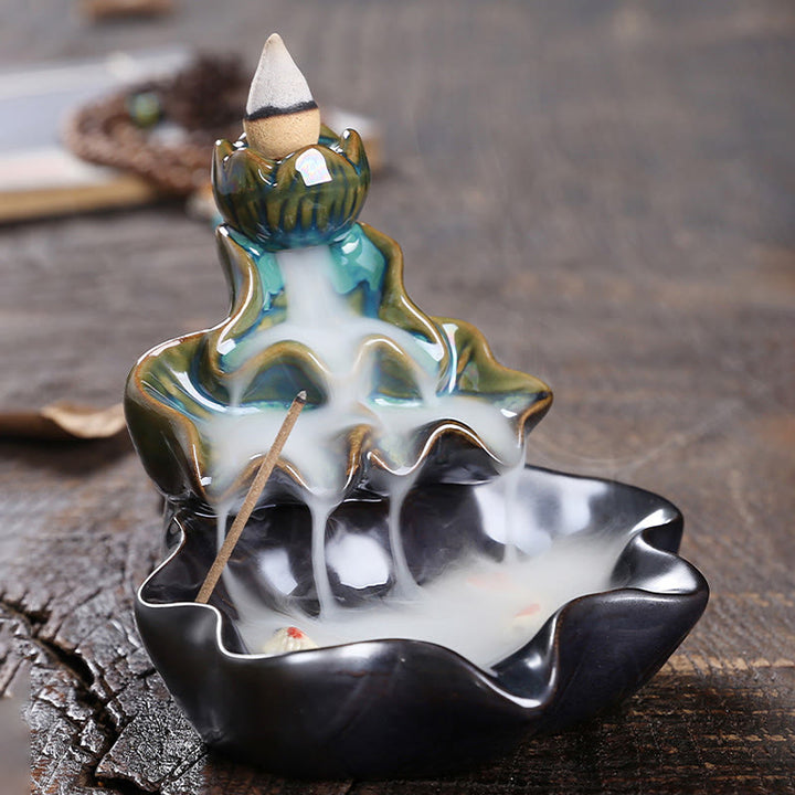 Buddha Stones, foglia di loto, pesce koi, fontana di fumo a riflusso in ceramica, bruciatore di incenso per la pace, decorazione - image 1