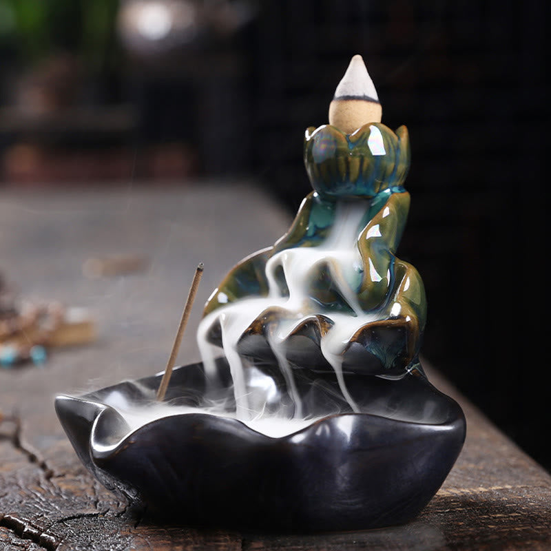 Buddha Stones, foglia di loto, pesce koi, fontana di fumo a riflusso in ceramica, bruciatore di incenso per la pace, decorazione - image 3