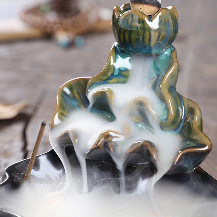 Buddha Stones, foglia di loto, pesce koi, fontana di fumo a riflusso in ceramica, bruciatore di incenso per la pace, decorazione - image 6